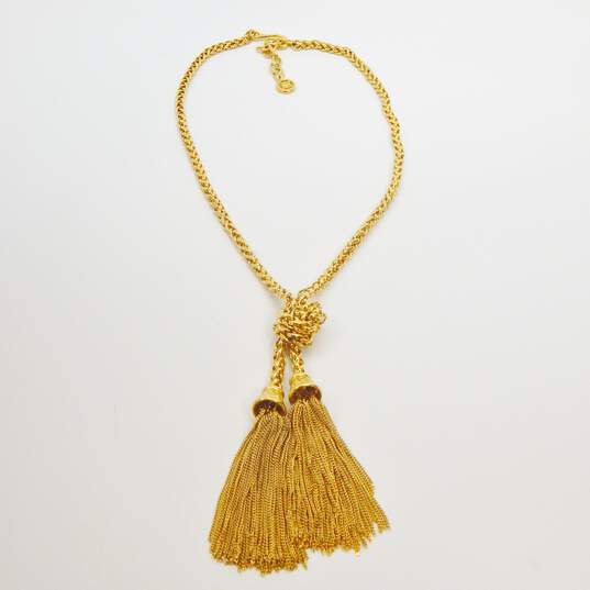 VNTG Givenchy Designer Gold Tone Tassel Pendant Necklace 88.3g image number 3