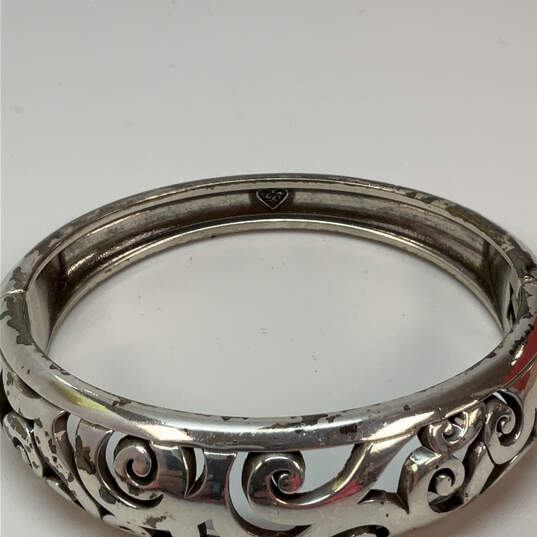 Designer Brighton Silver-Tone Ornate Design Round Hinged Bangle Bracelet image number 4