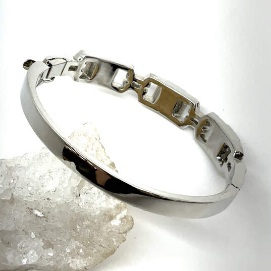 Designer Givenchy Silver-Tone Clear Crystal Stone Hinged Bangle Bracelet image number 3