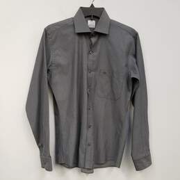 Mens Gray Cotton Collared Long Sleeve Button-Up Shirt Size Medium