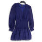 Womens Blue V-Neck Balloon Sleeve Smocked Waist Short Mini Dress Size XS image number 1