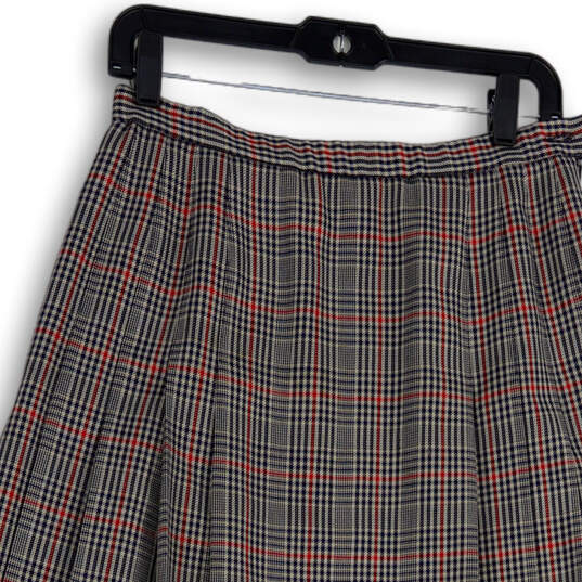 Womens Red Blue Plaid Pleated Side Button Midi A-Line Skirt Size 10 image number 4