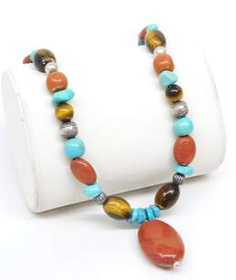 Carolyn Pollack Relios 925 Red Jasper Pendant Turquoise Tigers Eye Bead Necklace alternative image