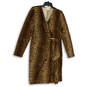Womens Brown Black Leopard Print V-Neck Long Sleeve Wrap Dress Size Large image number 1