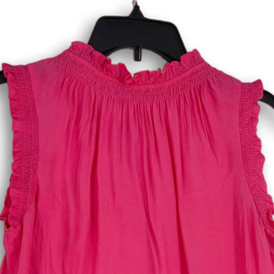 NWT Womens Pink Ruffle Keyhole Neck Sleeveless Pleated Blouse Top Size S image number 4