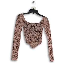 NWT Womens Pink Animal Print Long Sleeve Scoop Neck Cropped Blouse Top Size S alternative image