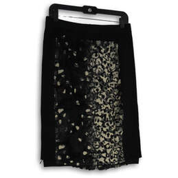 Womens Beige Black Flat Front Fur Back Zip Straight & Pencil Skirt Size M