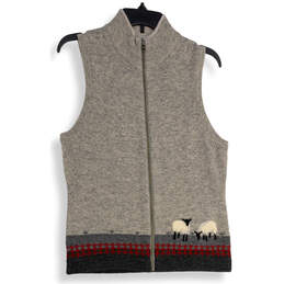 Womens Gray Knitted Mock Neck Sleeveless Full-Zip Vest Size S/P