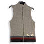 Womens Gray Knitted Mock Neck Sleeveless Full-Zip Vest Size S/P image number 1