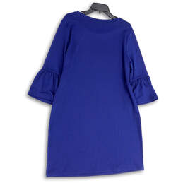 NWT Womens Blue Round Neck Flared Sleeve Pullover Mini Dress Size Large alternative image