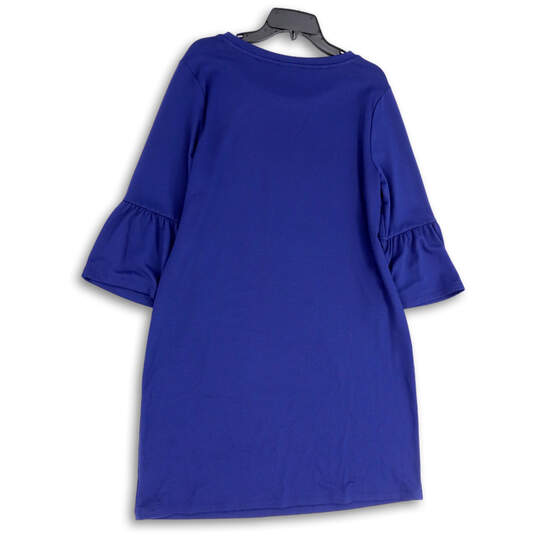 NWT Womens Blue Round Neck Flared Sleeve Pullover Mini Dress Size Large image number 2