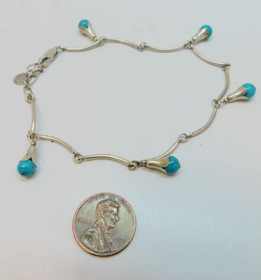 Carolyn Pollack Relios 925 Southwestern Turquoise Bead Squash Flower Charms Bar Chain Anklet 7.4g image number 4