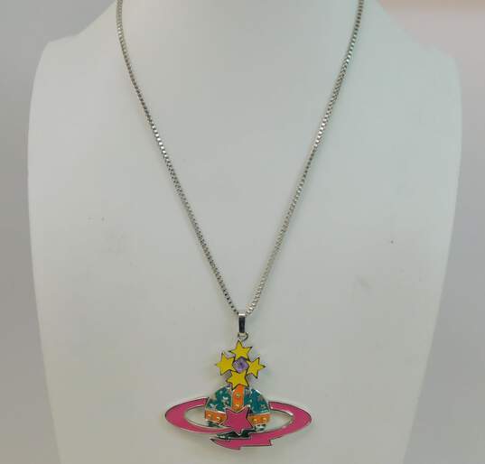 Vivienne Westwood Designer Enamel Saturn Orb Pendant Necklace 35.0g image number 1