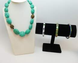 Vintage & Contemporary Asian Inspired Beaded Necklace & Cloisonne Enamel Bangle Bracelets 248.7g