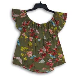 Maeve Womens Green Floral Ruffle Off The Shoulder Blouse Top Size Small alternative image