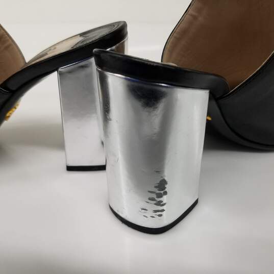 Prada Black Metallic Silver Leather Block Heels Women's Size 6.5 image number 9