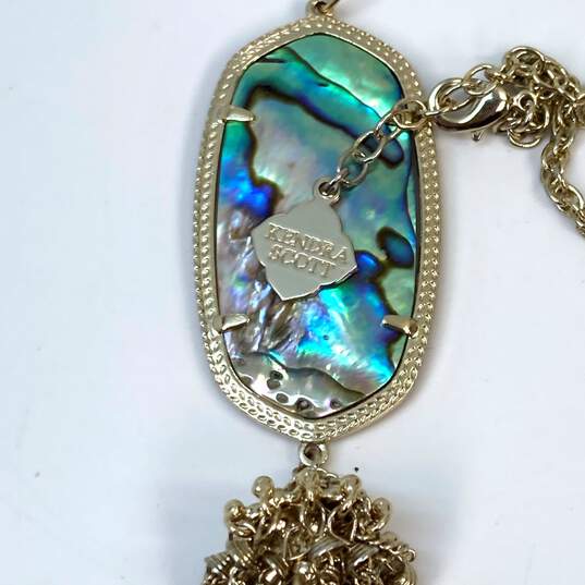 Designer Kendra Scott Gold-Tone Abalone Shell Tassel Rayne Pendant Necklace image number 4