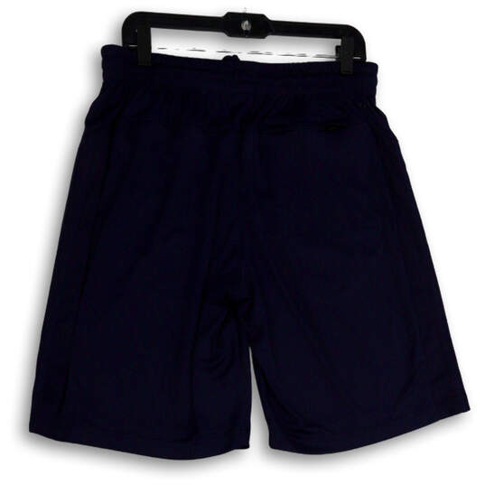 Mens Blue Elastic Waist Stretch Flat Front Drawstring Bermuda Shorts Size L image number 2