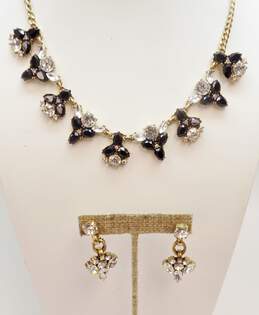 J. Crew Designer Icy Rhinestone & Gold Tone Drop Earrings & Statement Necklace 55.4g