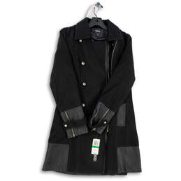 NWT Womens Black Long Sleeve Collared Trench Coat Size Large