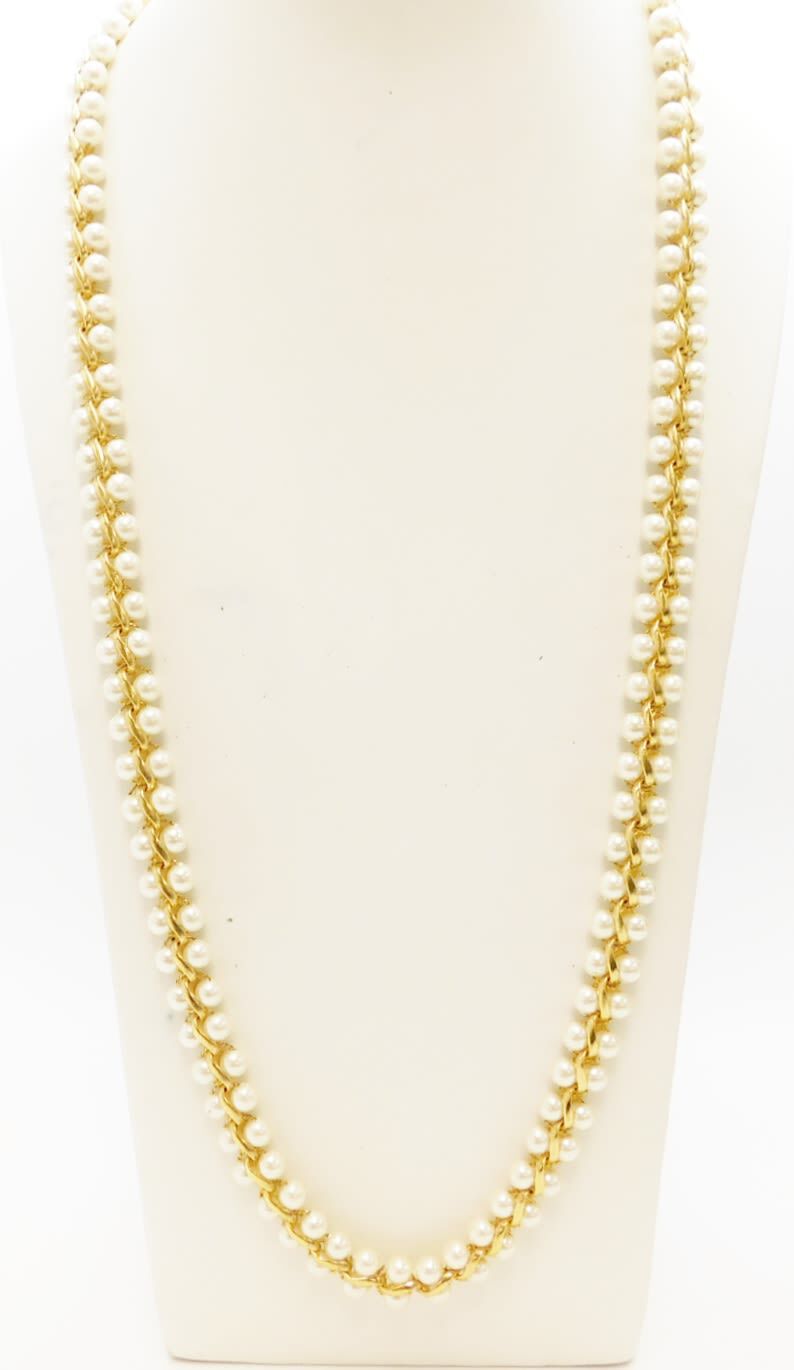 Vintage Napier Necklace, Napier Faux Pearl Necklace, Herringbone Necklace  Gold, Gold Tone Choker Necklace, Vintage Jewelry, Estate Jewelry