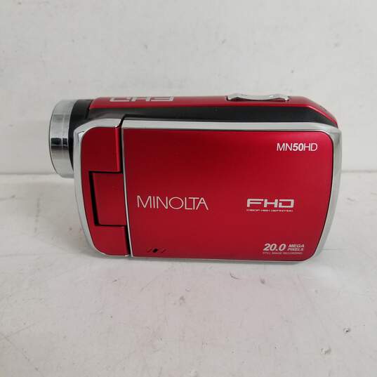 UNTESTED Minolta MN50HD 1080p Full HD 20MP Digital Camcorder Red In box image number 3