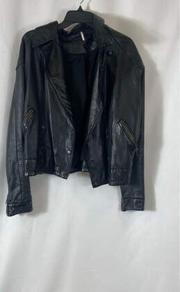 Free People Womens Black Faux Leather Pockets Full Zip Biker Jacket Size Small