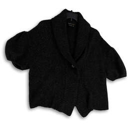 Womens Gray Puff Sleeve Shawl Collar Knitted Cardigan Sweater Size XS/Small