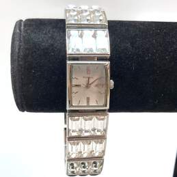 Designer Fossil Silver-Tone Clear Crystal Cut Stone Analog Bracelet Wristwatch