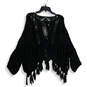 NWT Womens Black Knitted Fringe Round Neck Pullover Sweater Size One Size image number 1