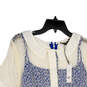 NWT Womens Blue White Short Sleeve Back Zip Shift Dress Size Large image number 3