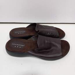 Mens Brown Patent Leather Open Toe Wide Strap Slip On Slide Sandals Size 8.5 alternative image