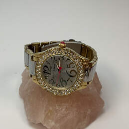 Designer Betsey Johnson Gold-Tone Crystal Round Dial Analog Wristwatch