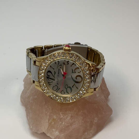 Designer Betsey Johnson Gold-Tone Crystal Round Dial Analog Wristwatch image number 1