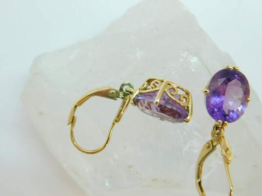 14K Yellow Gold Oval Amethyst Drop Earrings 3.8g image number 4