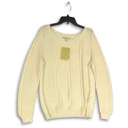 NWT Michael Kors Womens Cream Knitted Long Sleeve Round Neck Pullover Sweater L