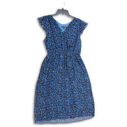 Womens Black Blue Animal Print V-Neck Pullover A-Line Dress Size Medium