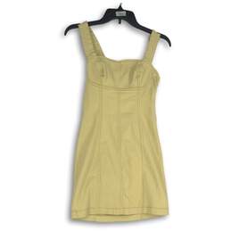 Womens Tan Beige Denim Square Neck Back Zip Sleeveless Mini Dress Size XS