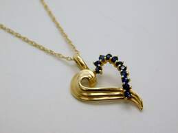 14K Gold Dark Blue Spinel Open Heart Pendant Chain Necklace 2.3g alternative image