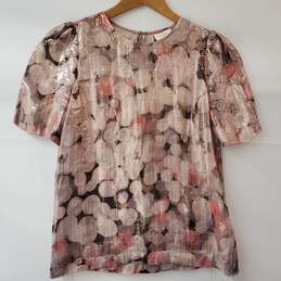 Kate Spade Live Colorfully Silk Metallic Pink Floral Short Sleeves Top Women's 2