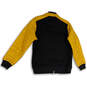 Mens Black Yellow Mock Neck Quilted Long Sleeve Full-Zip Track Jacket Sz M image number 2