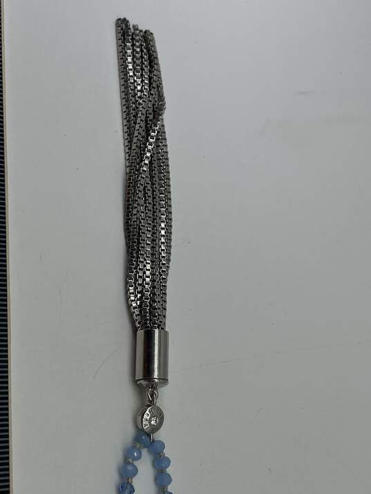 Authentic Womens Silver Tone Beaded Triple Strand Tassel Chain Necklace image number 7