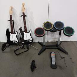 Rock Band 4 Drum Set & 2 Fender Stratocaster Guitar Controller Bundle for PlayStation