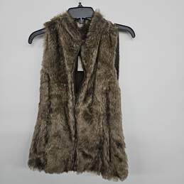 Brown Faux Fur Zip Up Sleeveless Vest