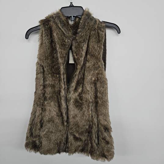 Brown Faux Fur Zip Up Sleeveless Vest image number 1