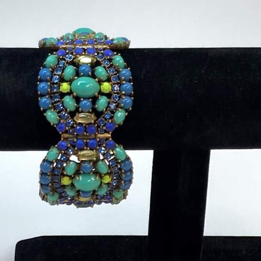 Designer Stella & Dot Gold-Tone Turquoise Blue Rhinestone Bangle Bracelet image number 1