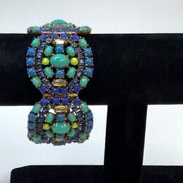 Designer Stella & Dot Gold-Tone Turquoise Blue Rhinestone Bangle Bracelet