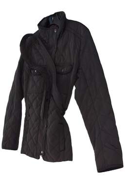 Women Black Long Sleeve Snap Front Pockets Winter Puffer Jacket Size Small