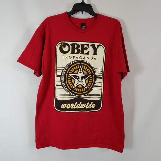 Obey Men's Red T-Shirt SZ L image number 1