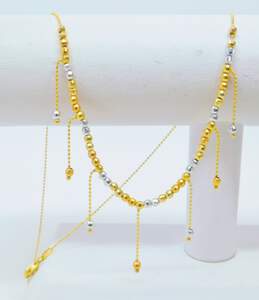14K Two Tone Yellow & White Gold Beaded Statement Necklace 5.9g alternative image